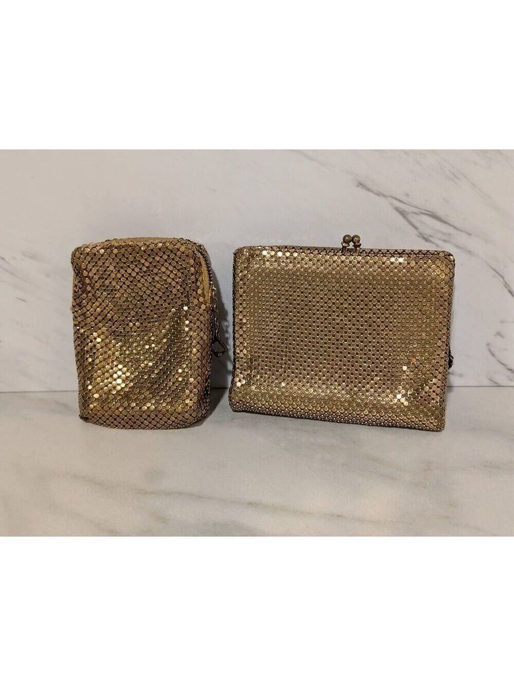 Unbranded Women's Vintage Glomesh Gold Metallic Wallet And Zip Close Cigarette C